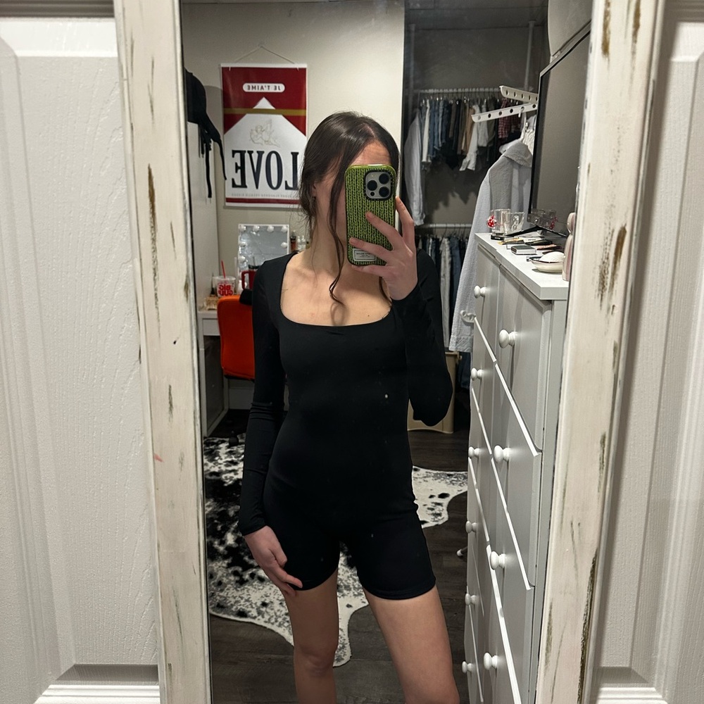 Black Long Sleeve Biker Short Romper